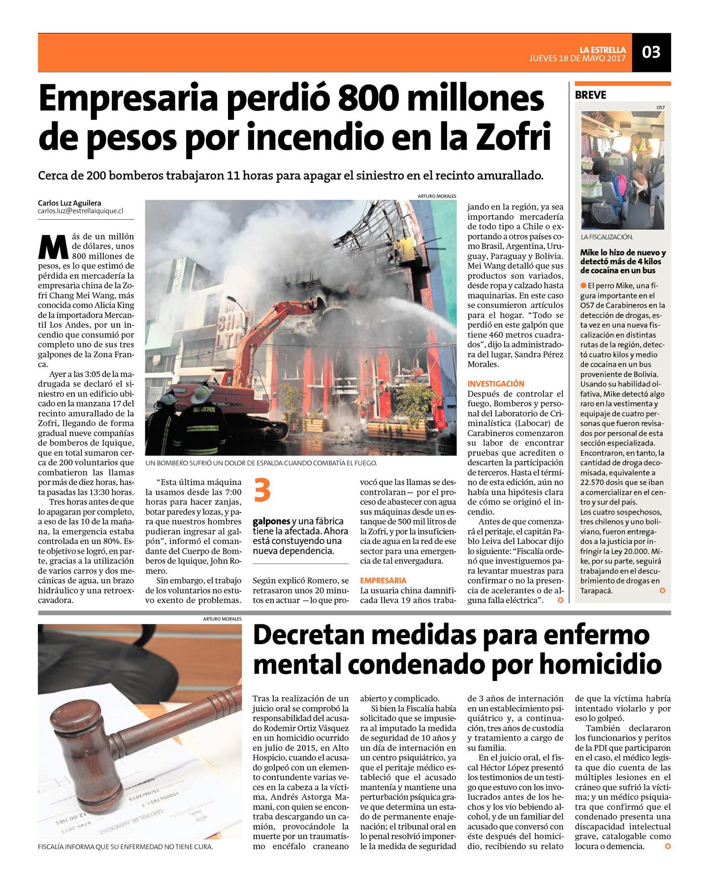 Noticia 18.05.17 Empresaria perdió 800 millones de pesos por incendio en Zofri